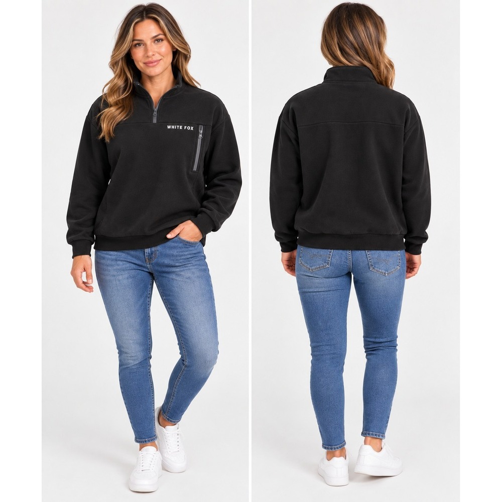 NEW WHITE FOX AUTHENTIC Black Quarter Zip Women's Sweatshirt Size XXS